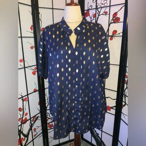 Womens Size 1X Navy Gold Polka Dot Short Sleeve Tunic